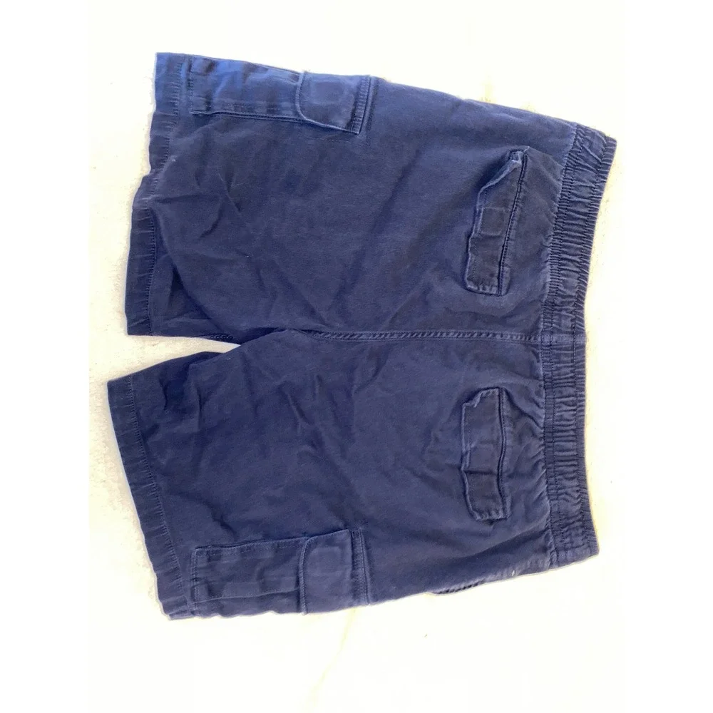 George Mens Cargo Shorts Navy Blue Elastic Waist Drawstring Size L 36-38